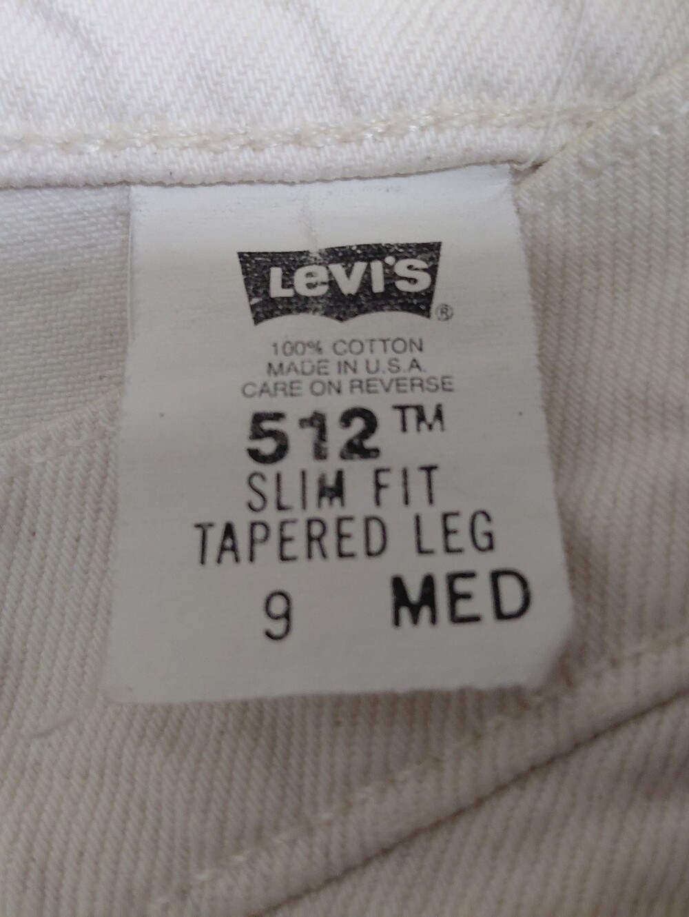 Levi's 512 Slim Fit Tapered Leg Jeans - White Size 9